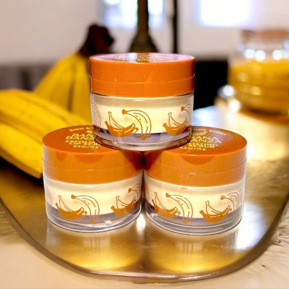 (3)Bath & Body Works Banana Bonanza  Lip Scrub  .5 Oz. BRAND NEW, FACTORY SEALED